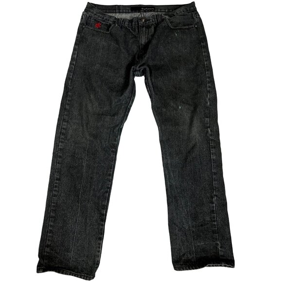 Y2K Rocawear Black Jeans Men W38 Hip Hop Thrashed Premium Quality Cotton Blend - Picture 1 of 12